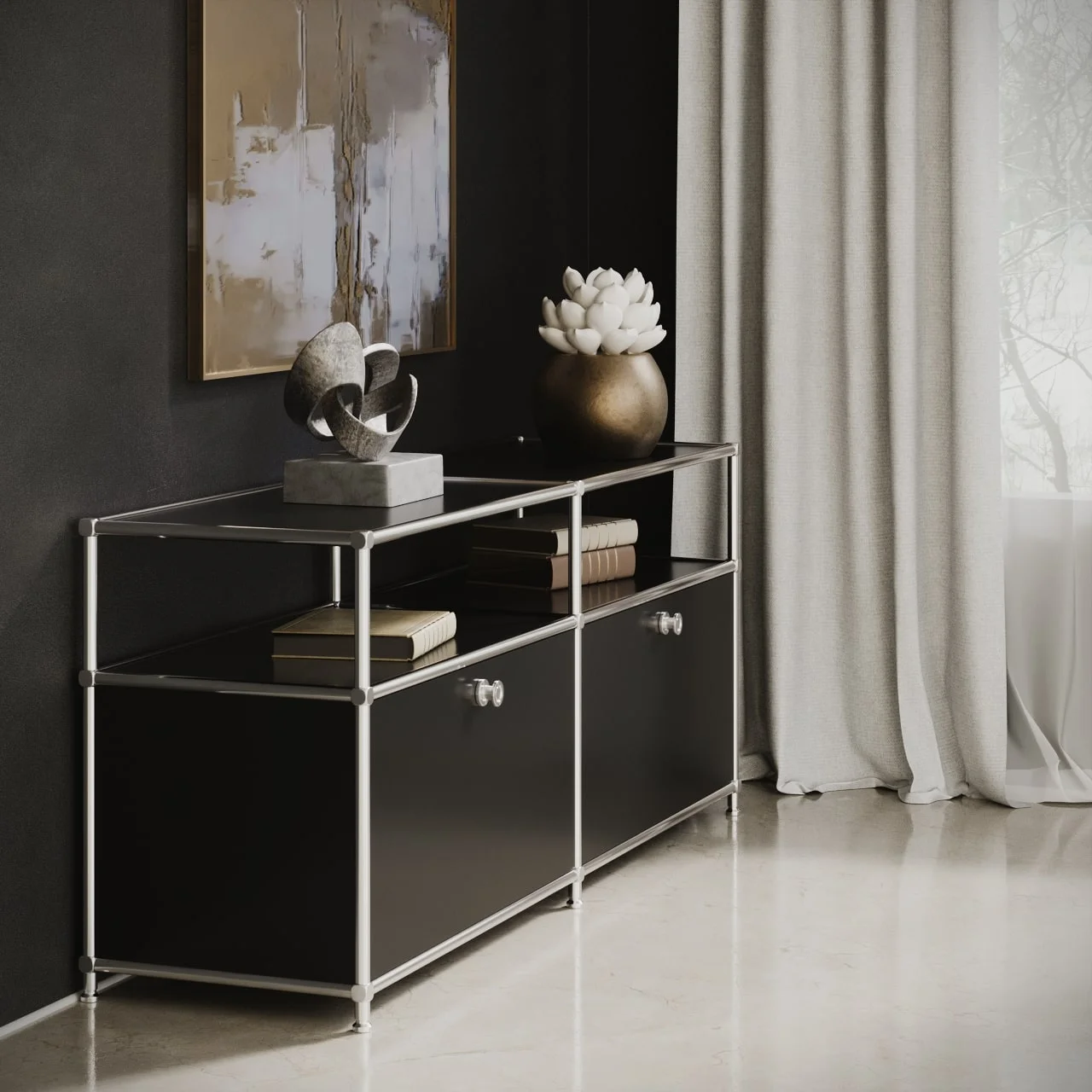 Meuble bas en noir avec 2 abattants