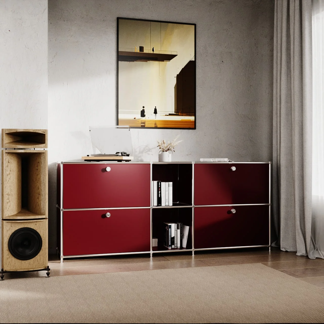 Sideboard in red with 2 drawers/flaps