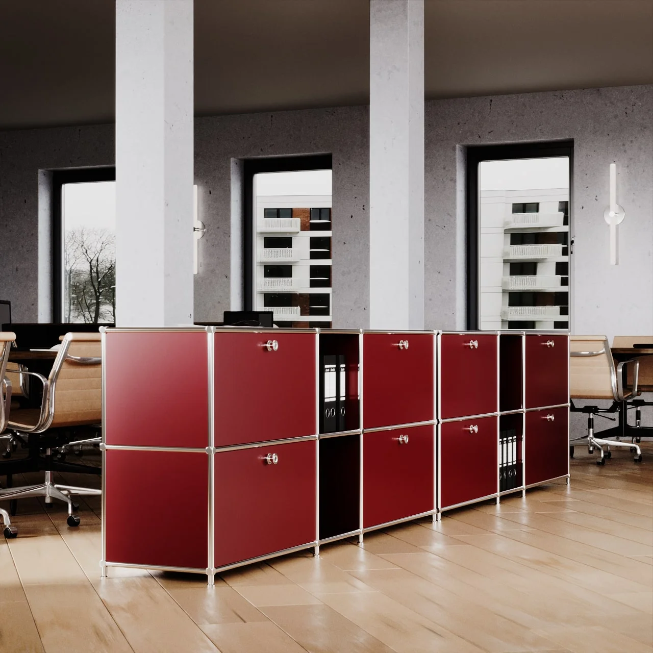 Sideboard in red with 2 drawers/flaps