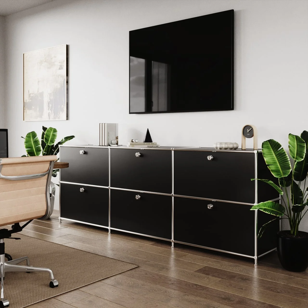 Sideboard in Schwarz mit 3 Schubladen/Klappen