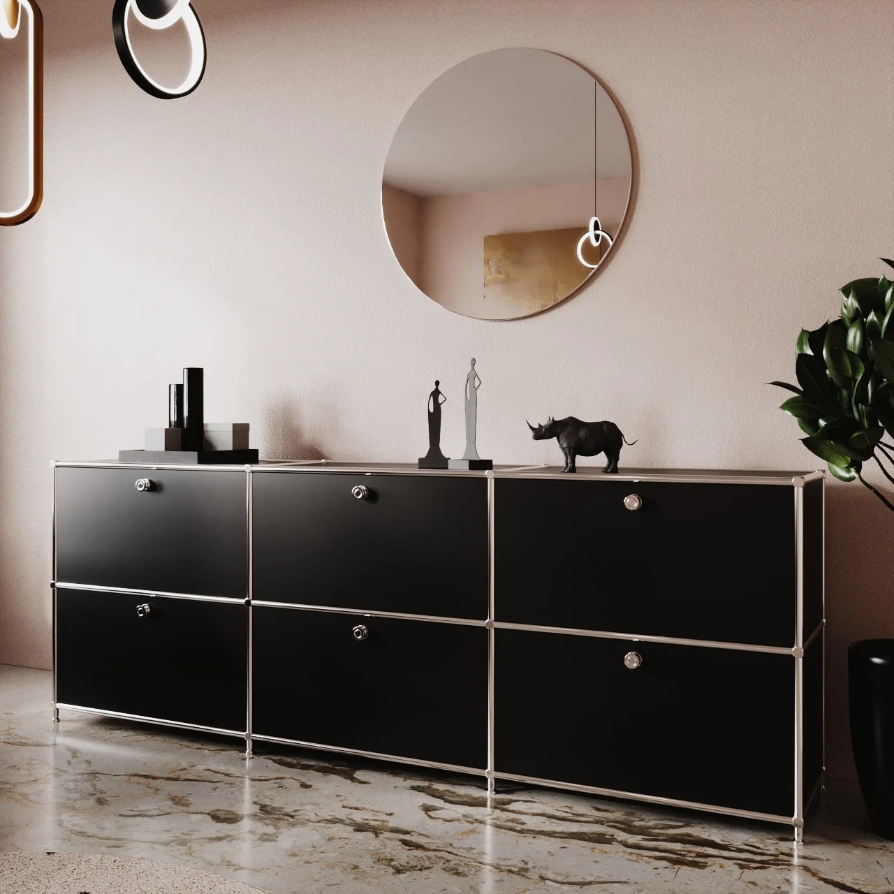 Sideboard in Schwarz mit 3 Schubladen/Klappen