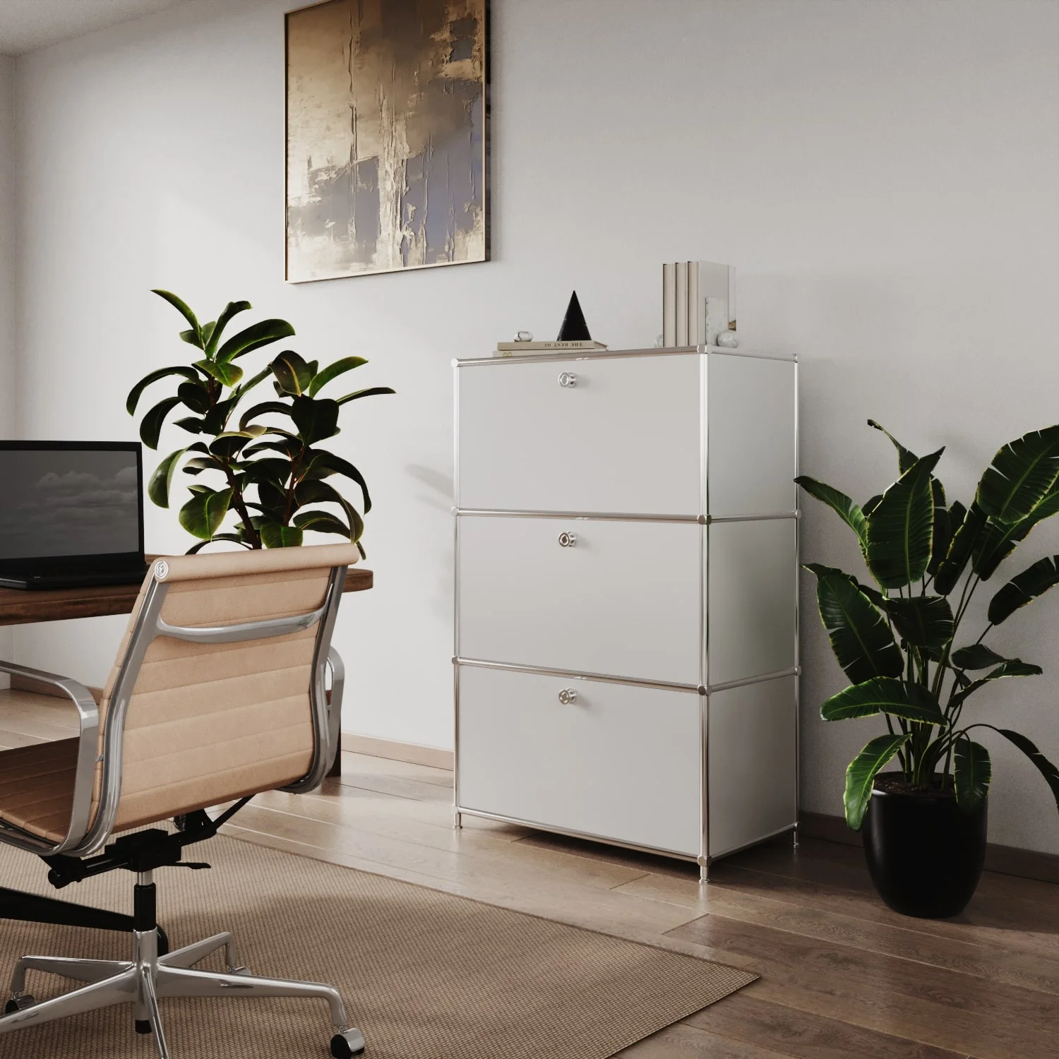 Commode en blanc avec 3 tiroirs