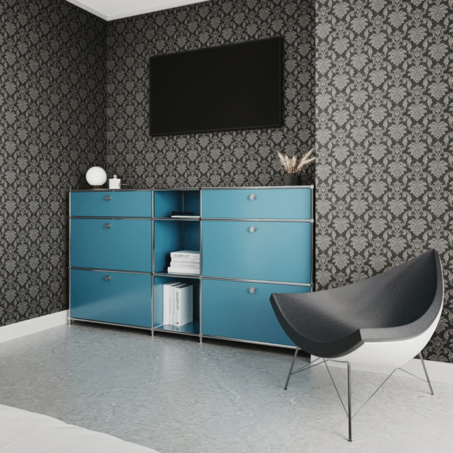 Commode en pétrole avec 4 tiroirs / 2 abattants