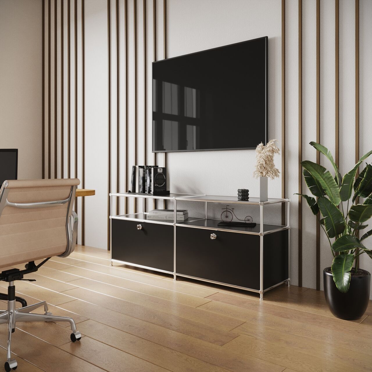 Meuble bas en noir avec 2 abattants