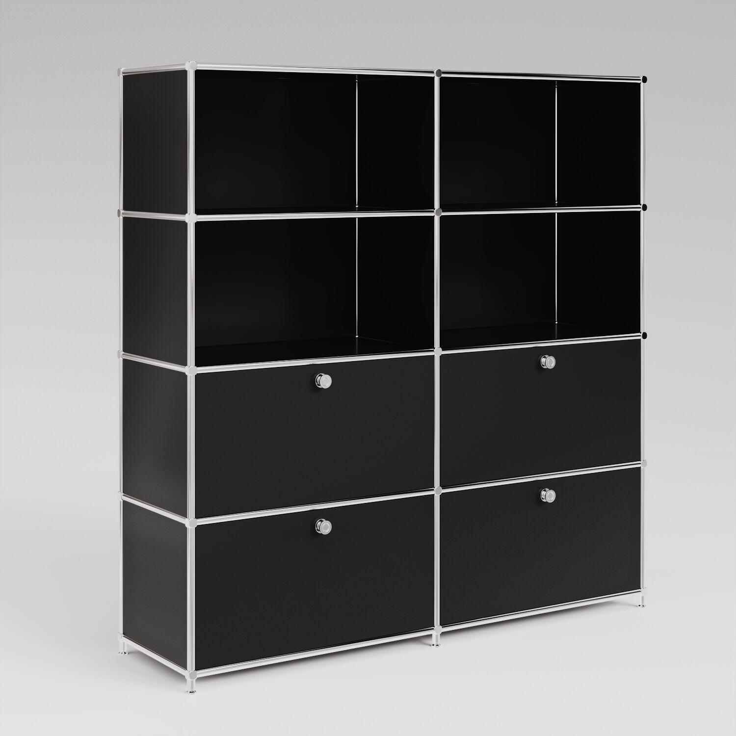 Regal in Schwarz mit 2 Schublden / Klappen