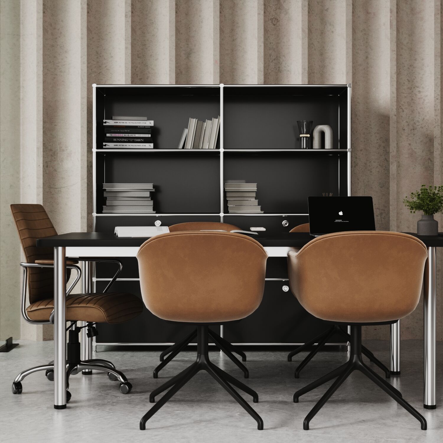 Regal in Schwarz mit 2 Schublden / Klappen