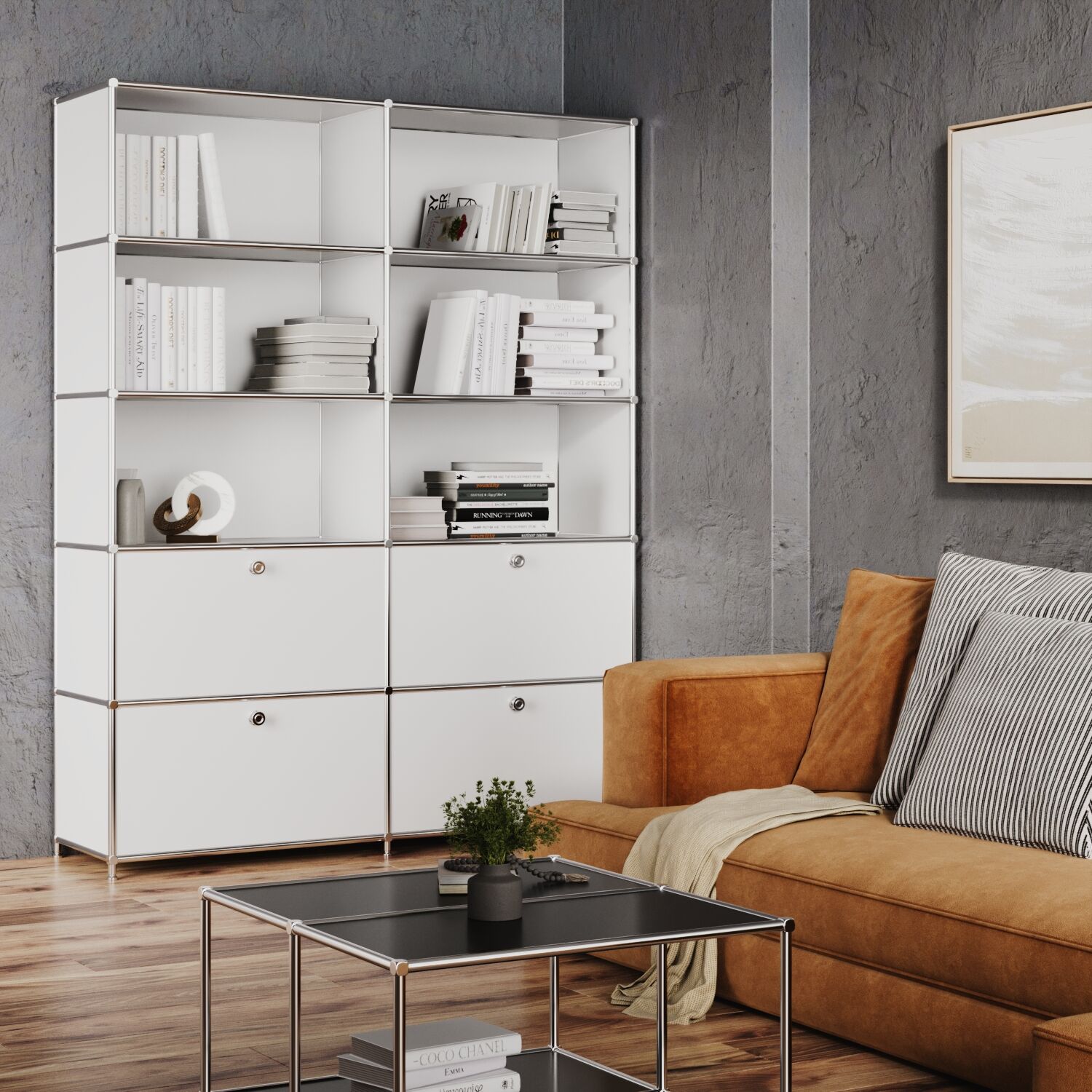 Étagère en blanc avec 2 tiroirs / abattants