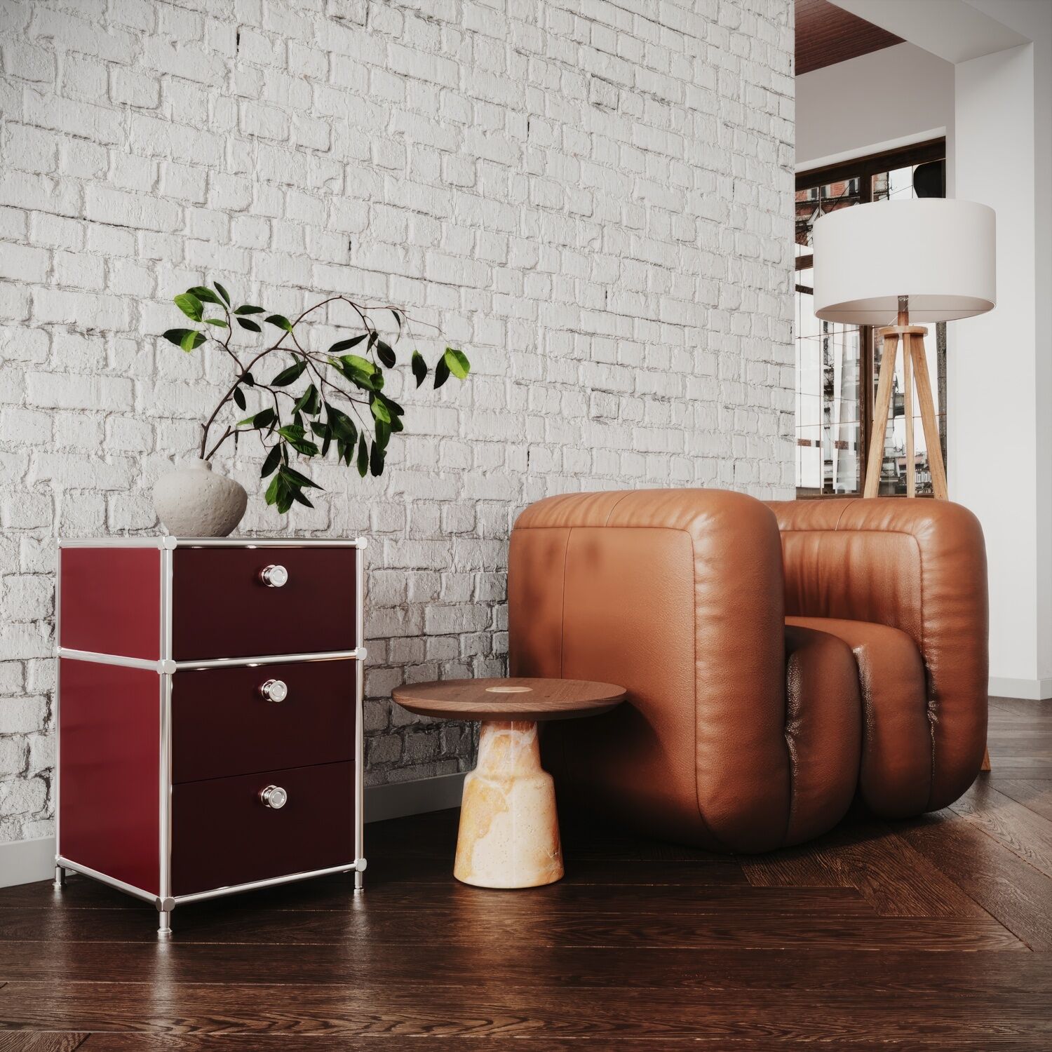 Schreibtischcontainer in Rot mit 3 Schubladen