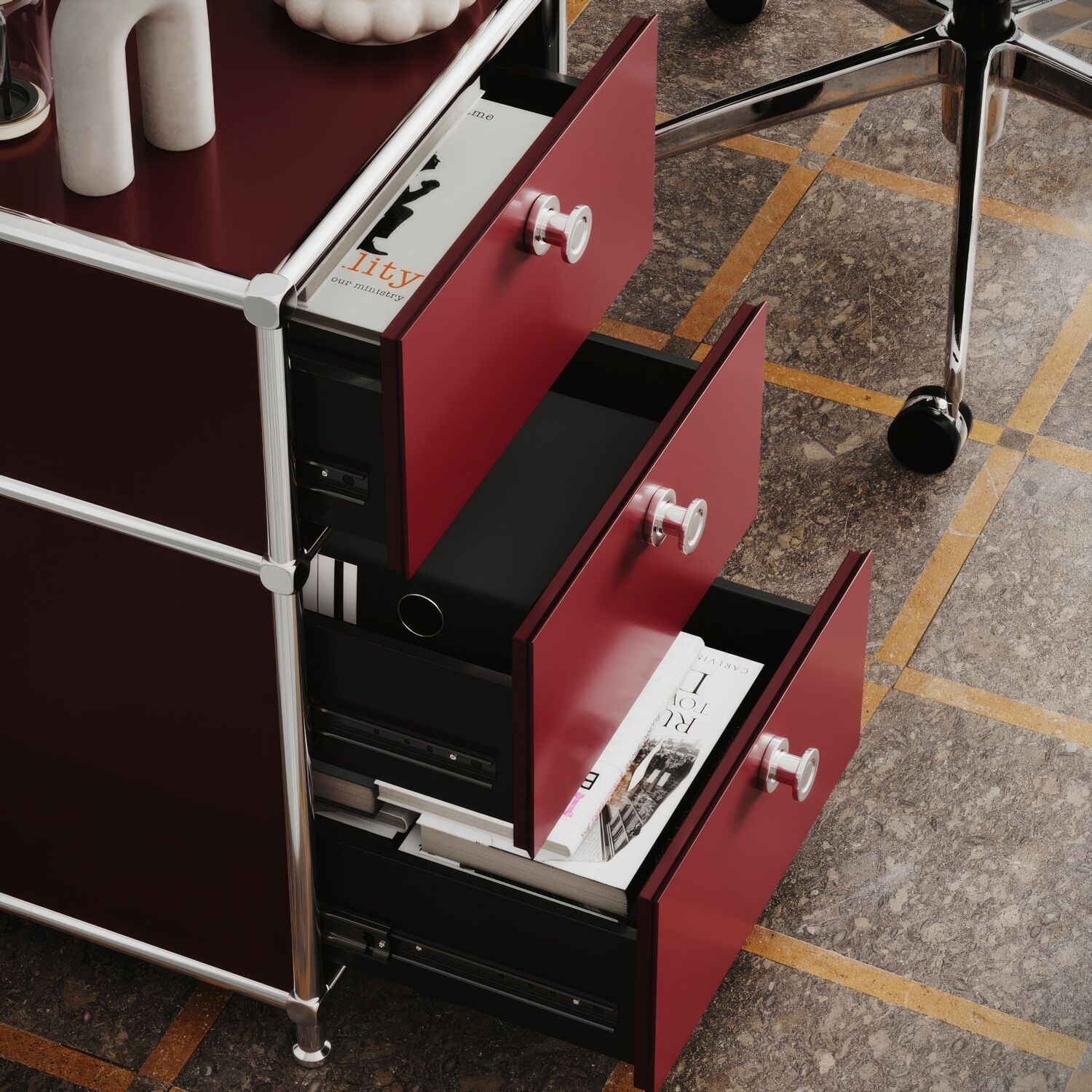 Schreibtischcontainer in Rot mit 3 Schubladen