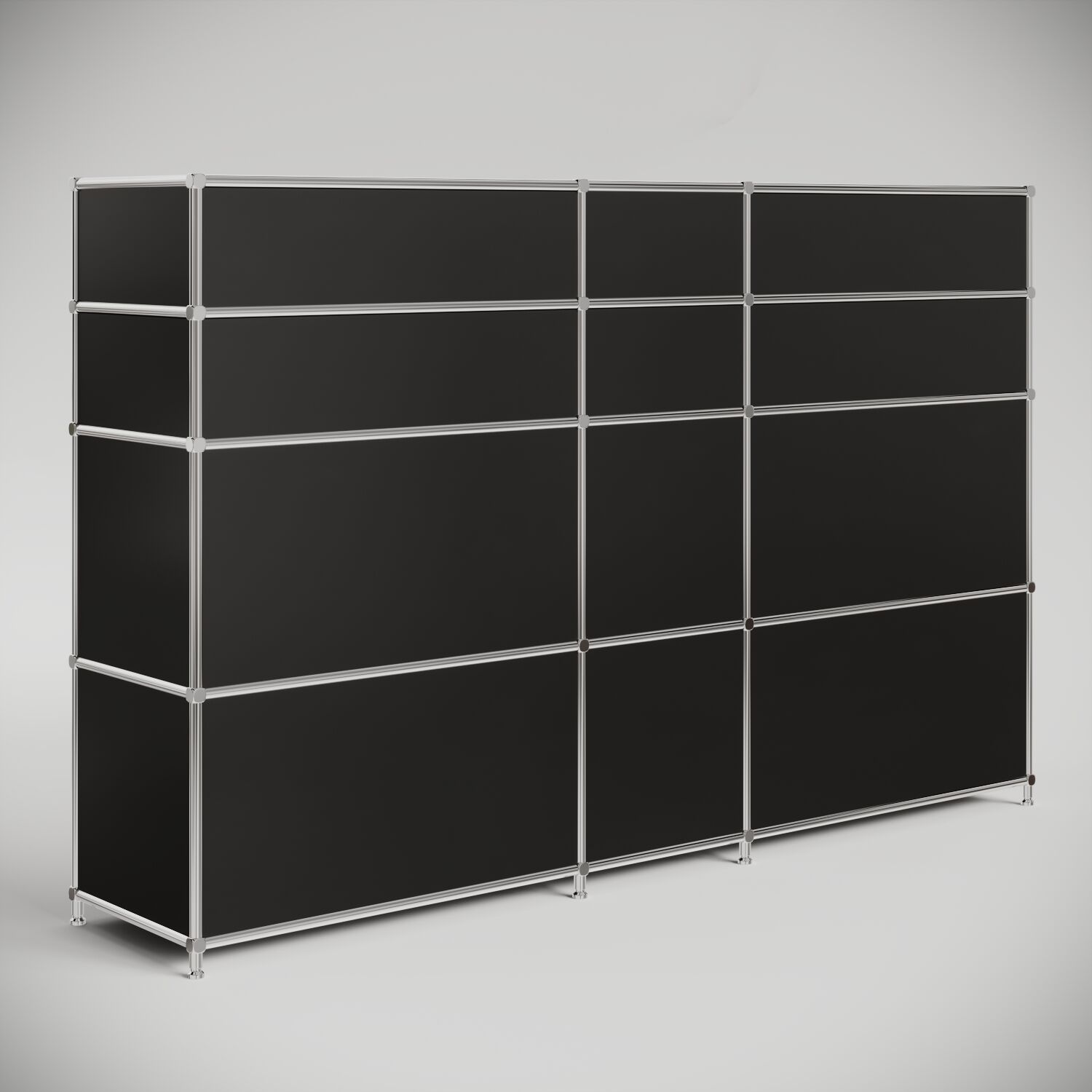 Empfangstheke in Schwarz mit niedrigen und hohen Fächern