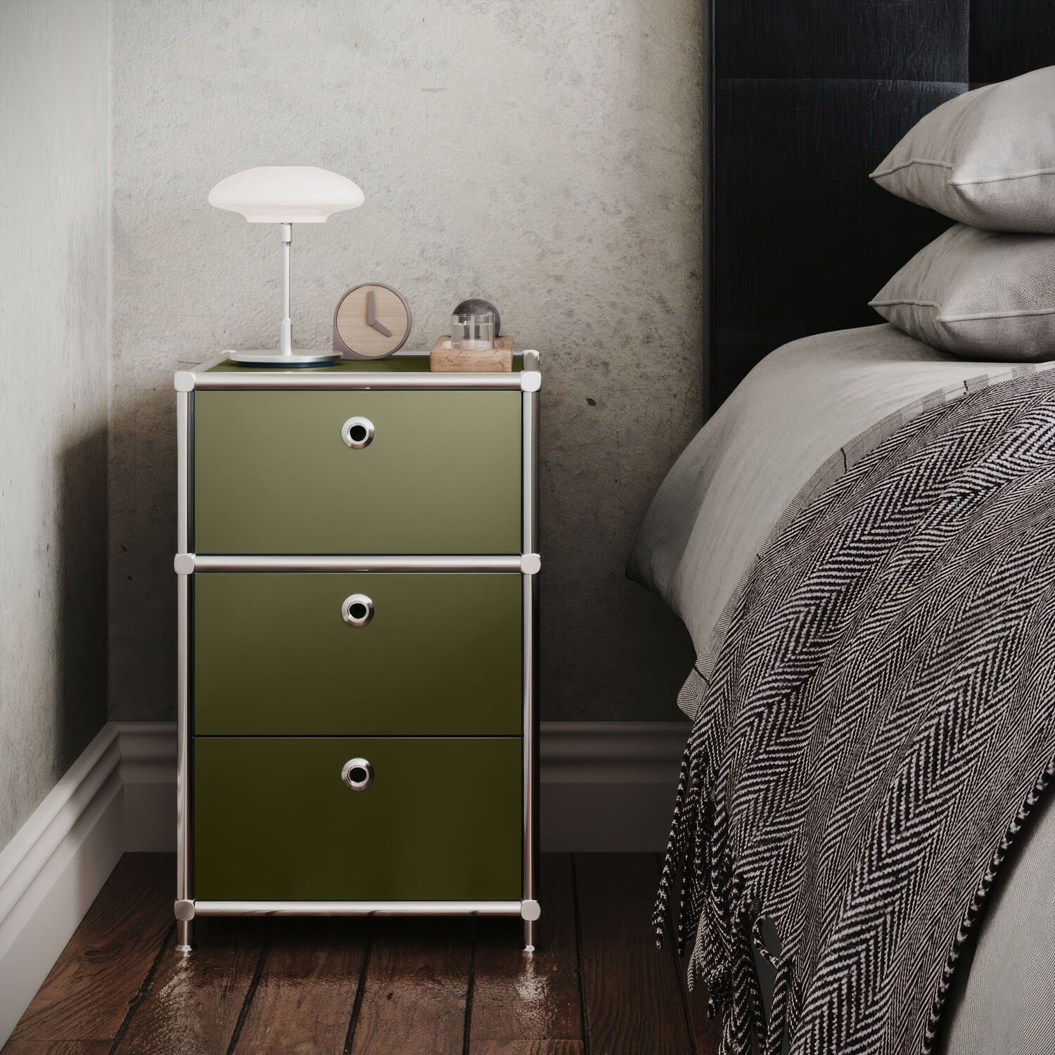 Schreibtischcontainer in Olivgrün mit 3 Schubladen