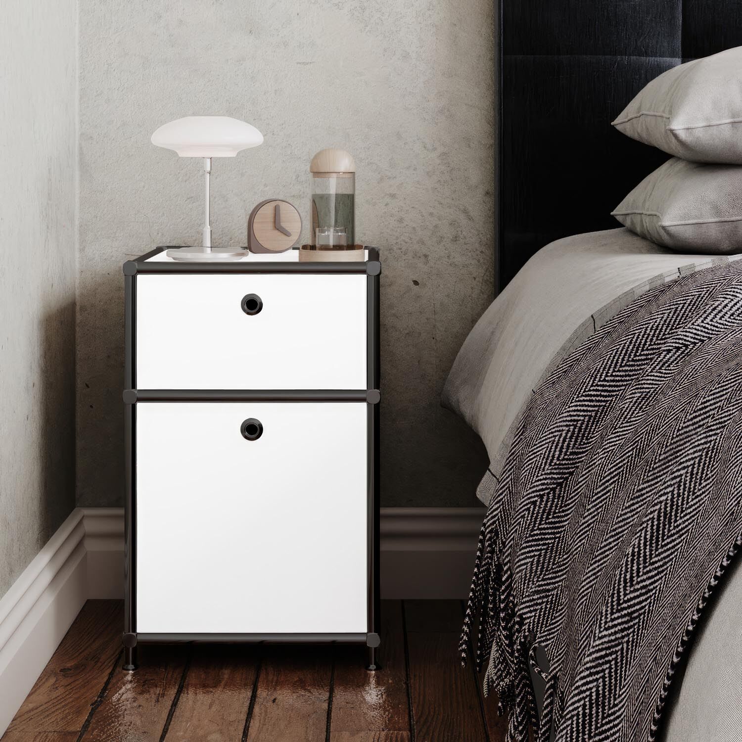 Schreibtischcontainer in Weiss mit 2 Schubladen - Schwarzem Chrom