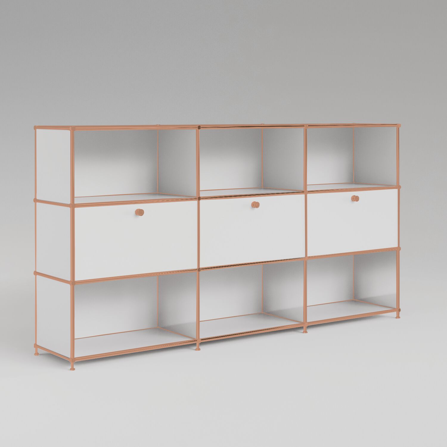 Regal in Weiss mit 3 Klappen - Roségold-Finish