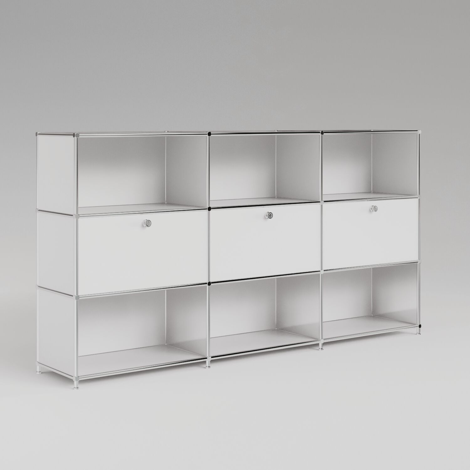 Regal in Weiss mit 3 Klappen