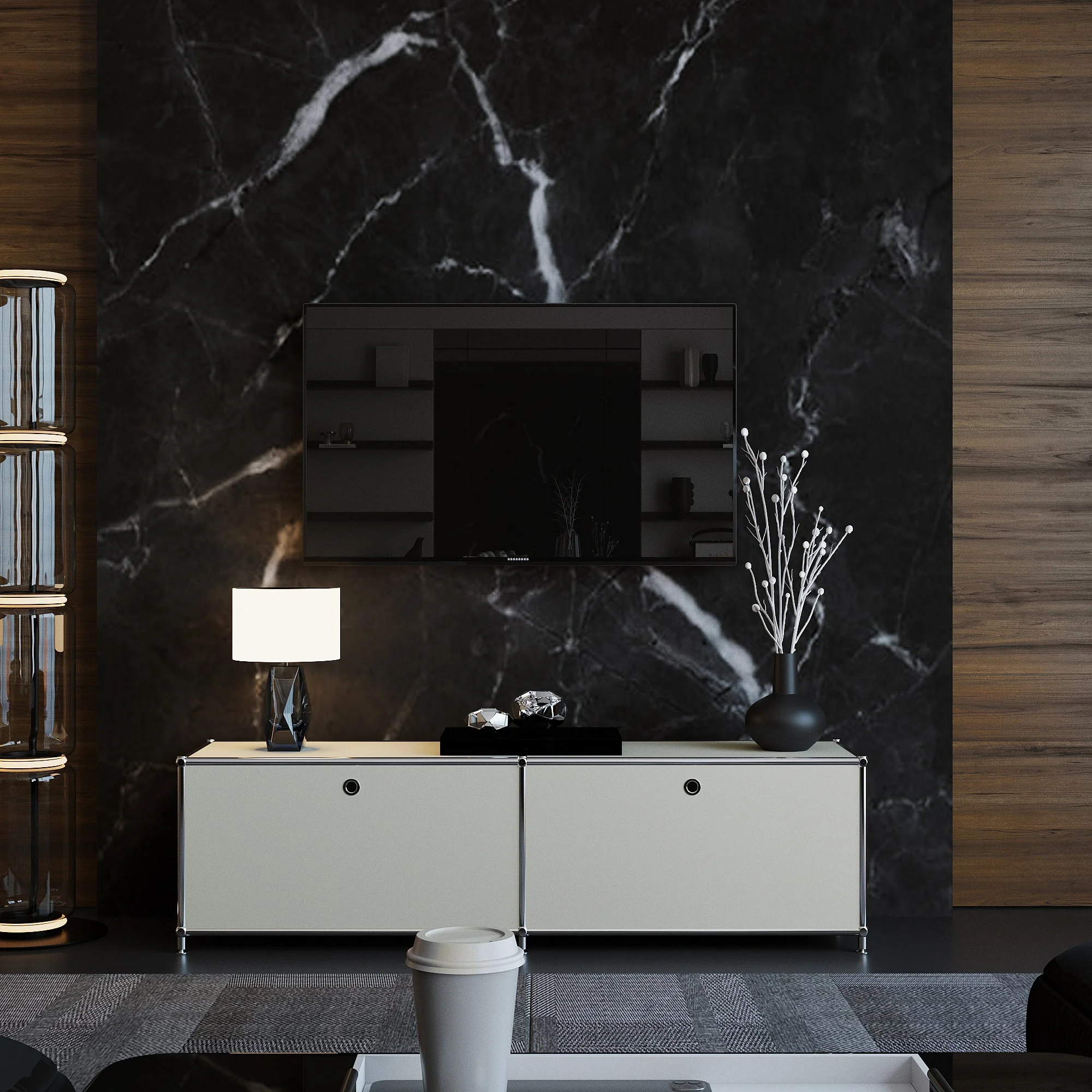 Lowboard in Hellgrau mit 2 Klappen