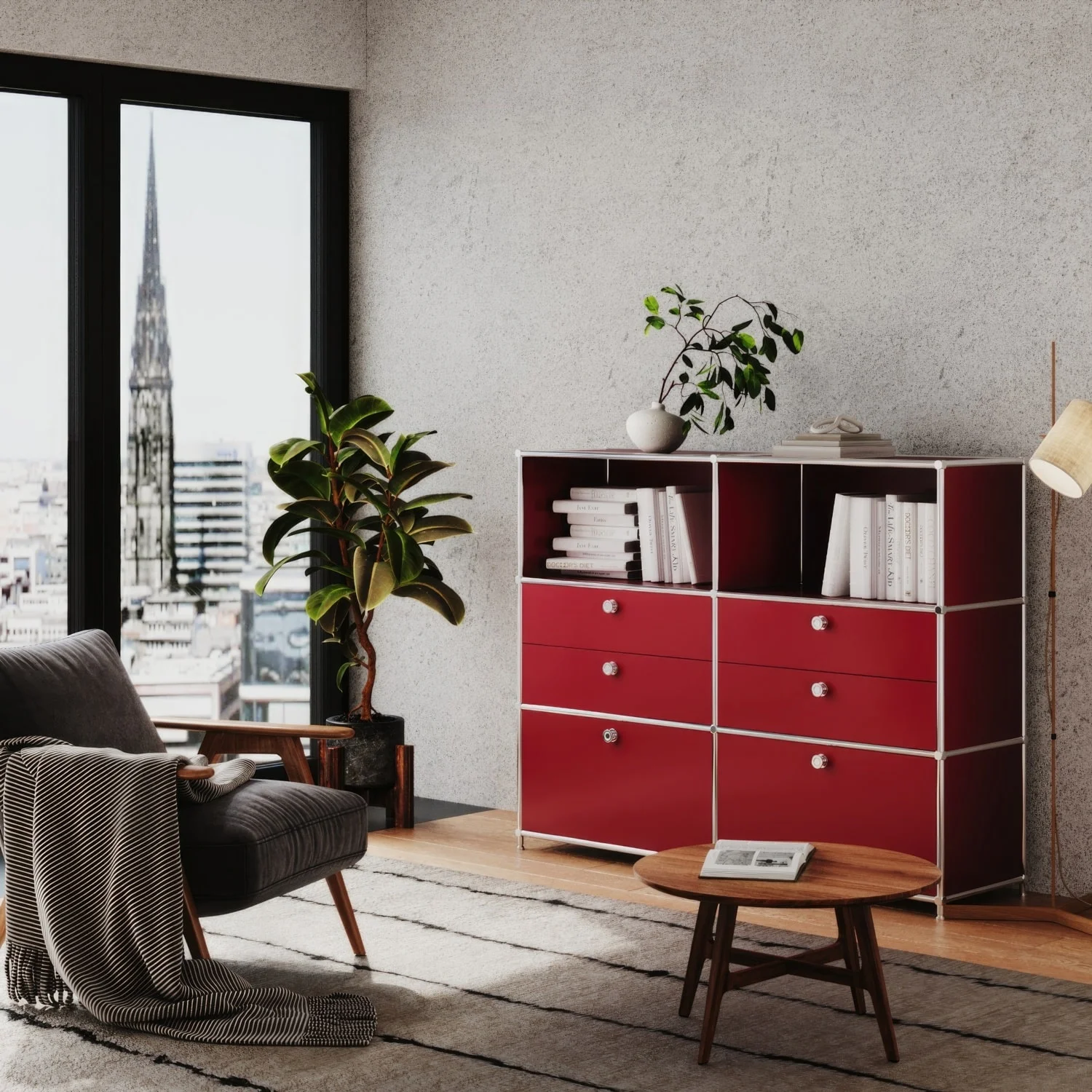 Chest of drawers in red with 6 drawers