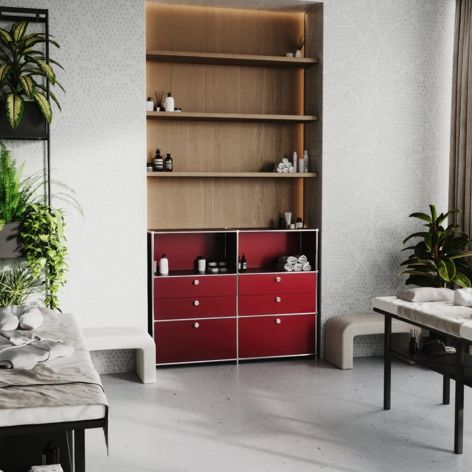 Chest of drawers in red with 6 drawers