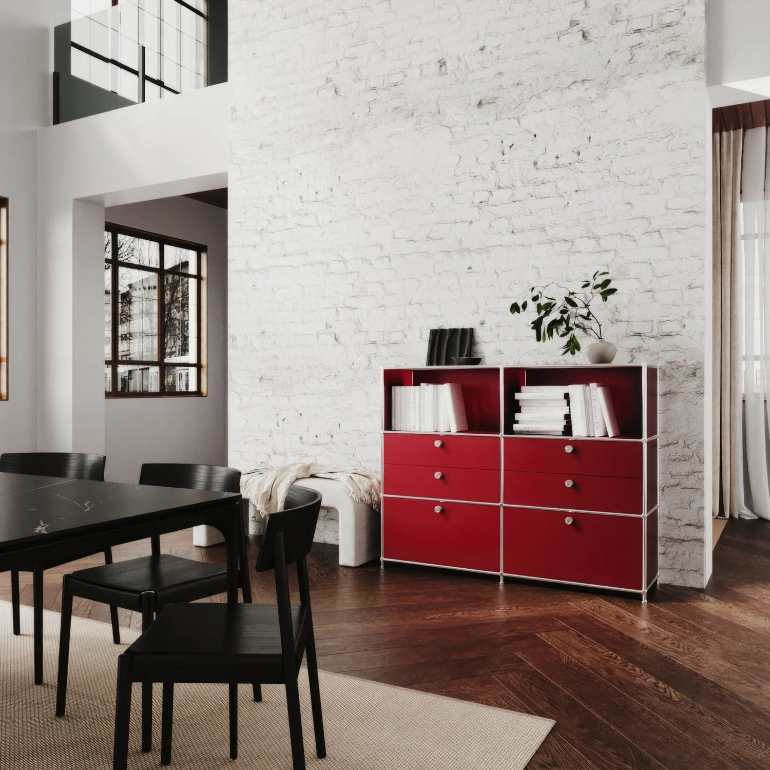 Chest of drawers in red with 6 drawers