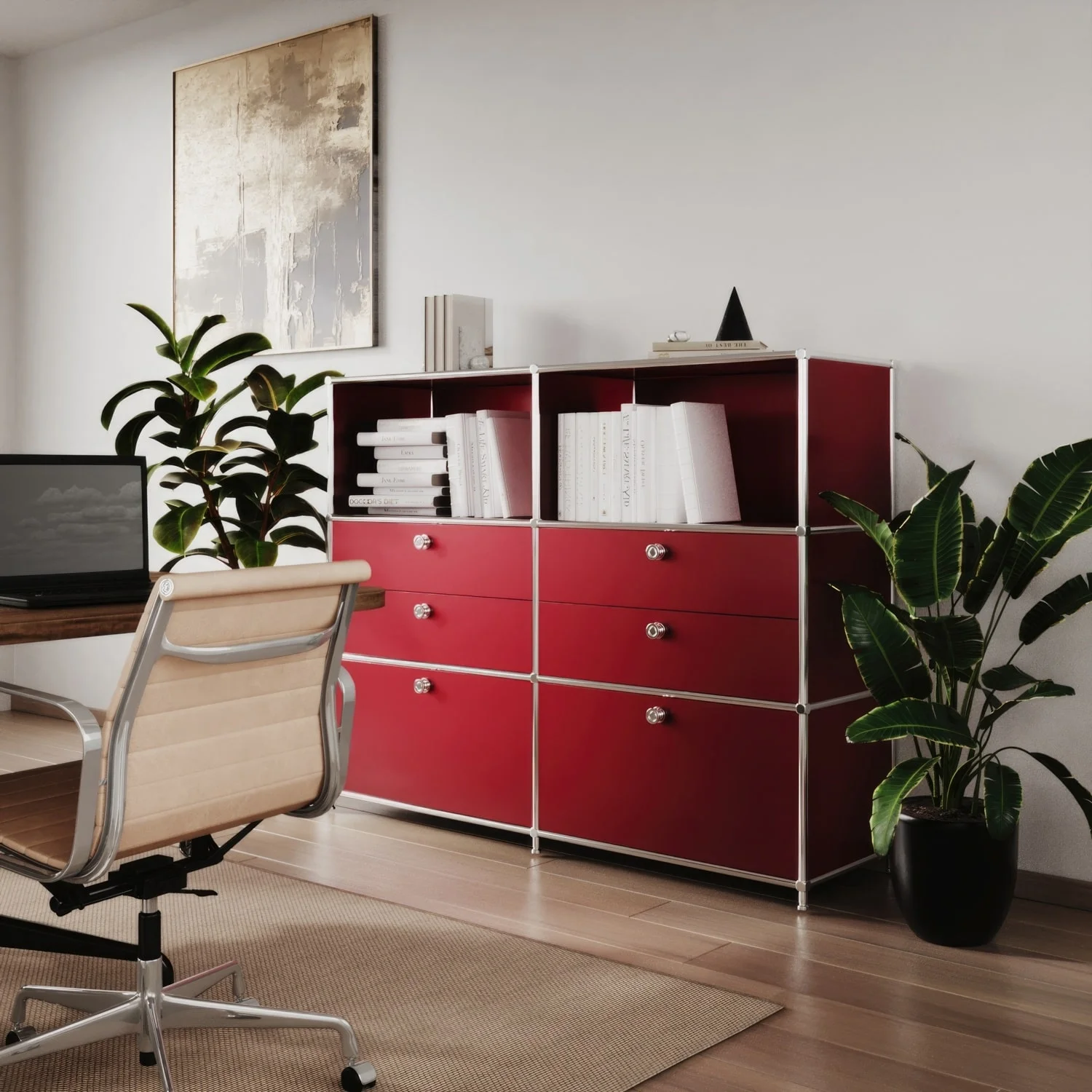 Chest of drawers in red with 6 drawers