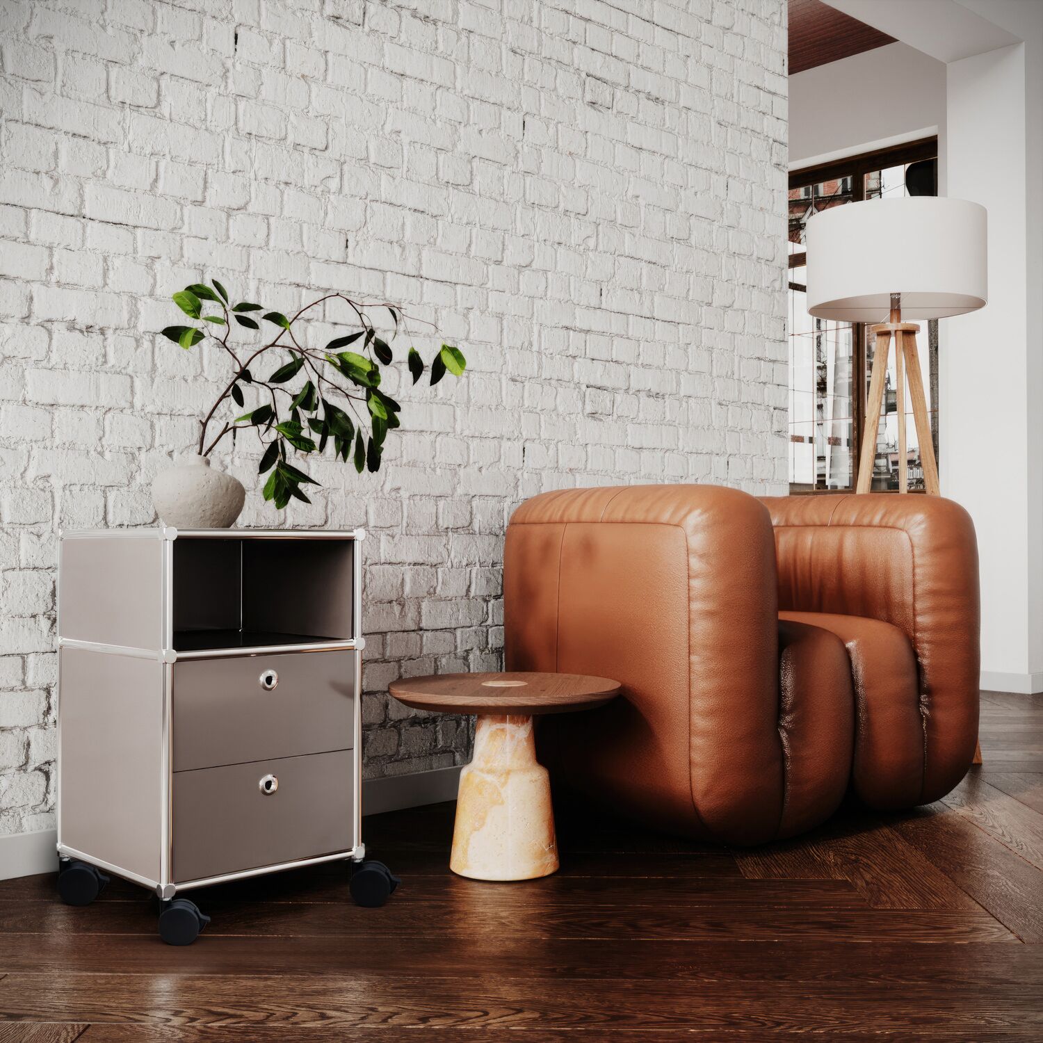 Caisson roulant avec 2 tiroirs et compartiment de rangement