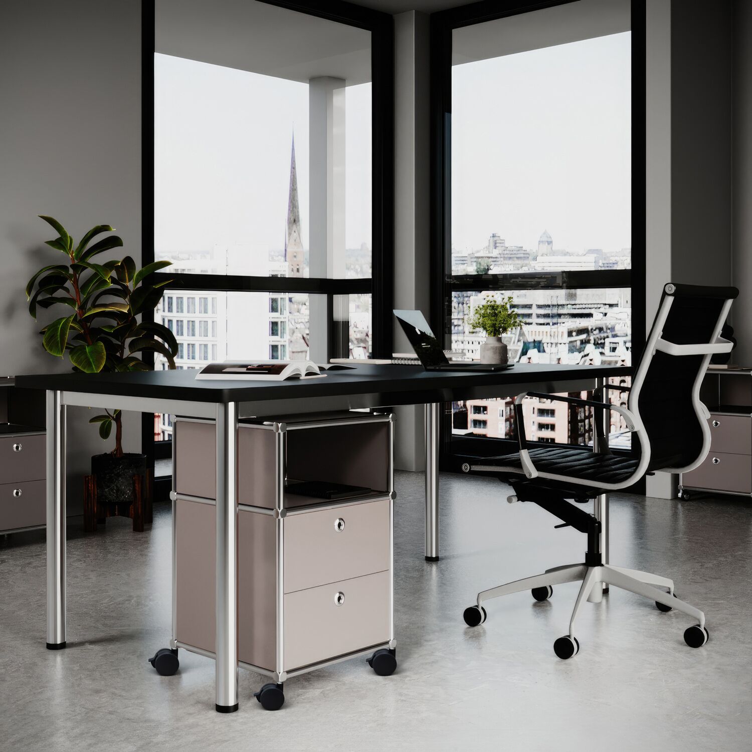 Caisson roulant avec 2 tiroirs et compartiment de rangement