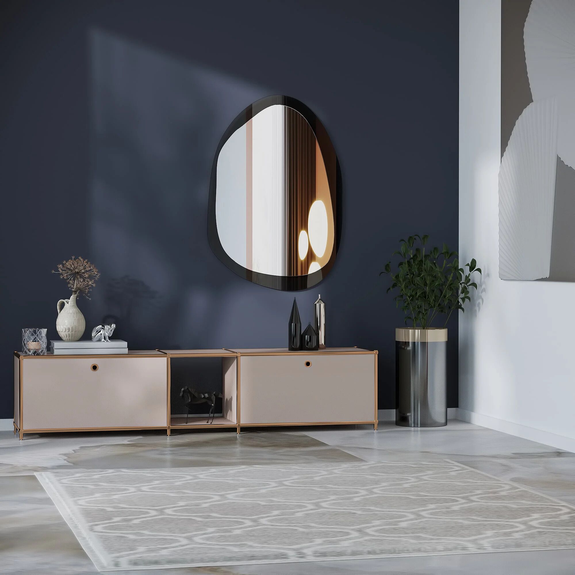 Lowboard in Taupe mit 2 Klappen - Roségold-Finish