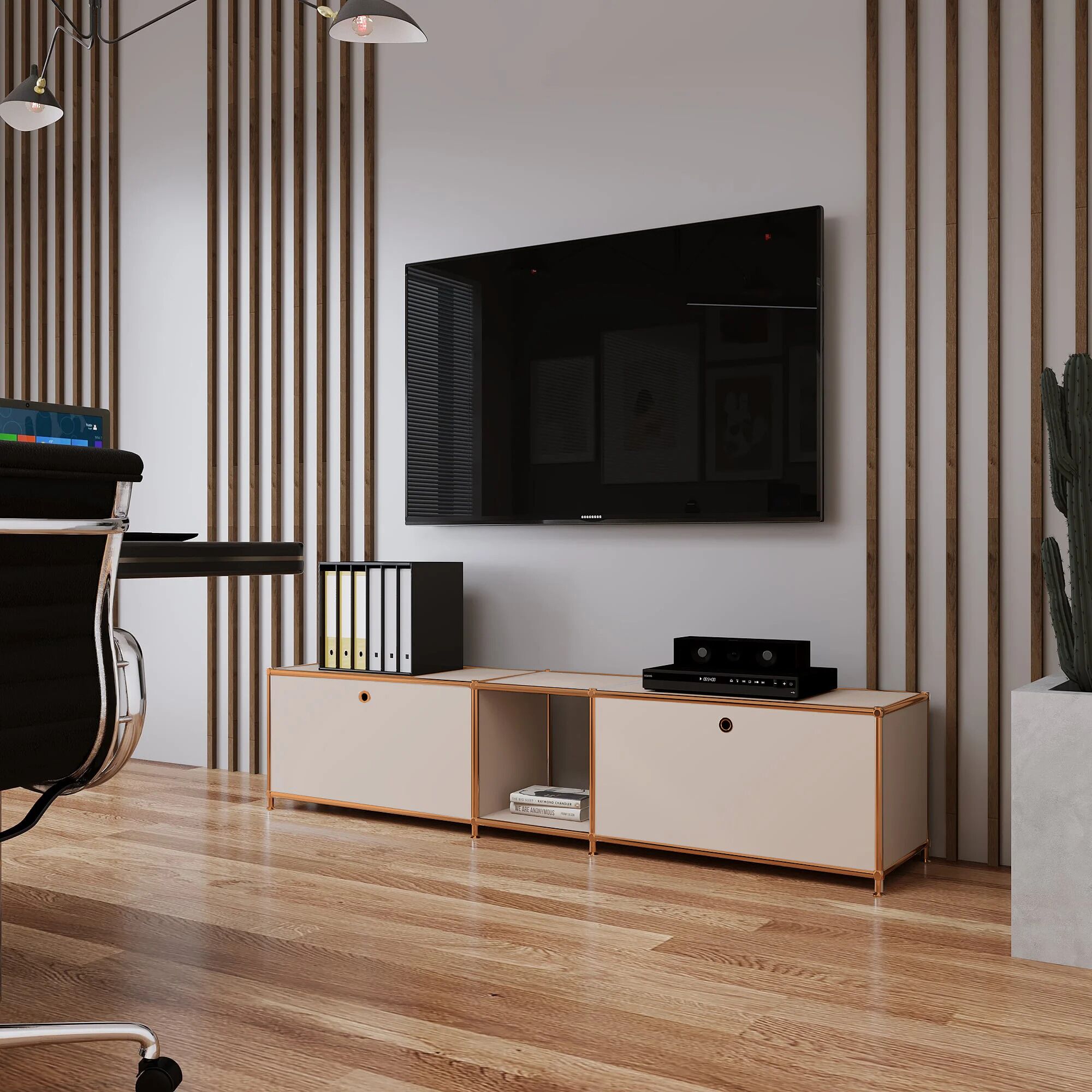 Lowboard in Taupe mit 2 Klappen - Roségold-Finish