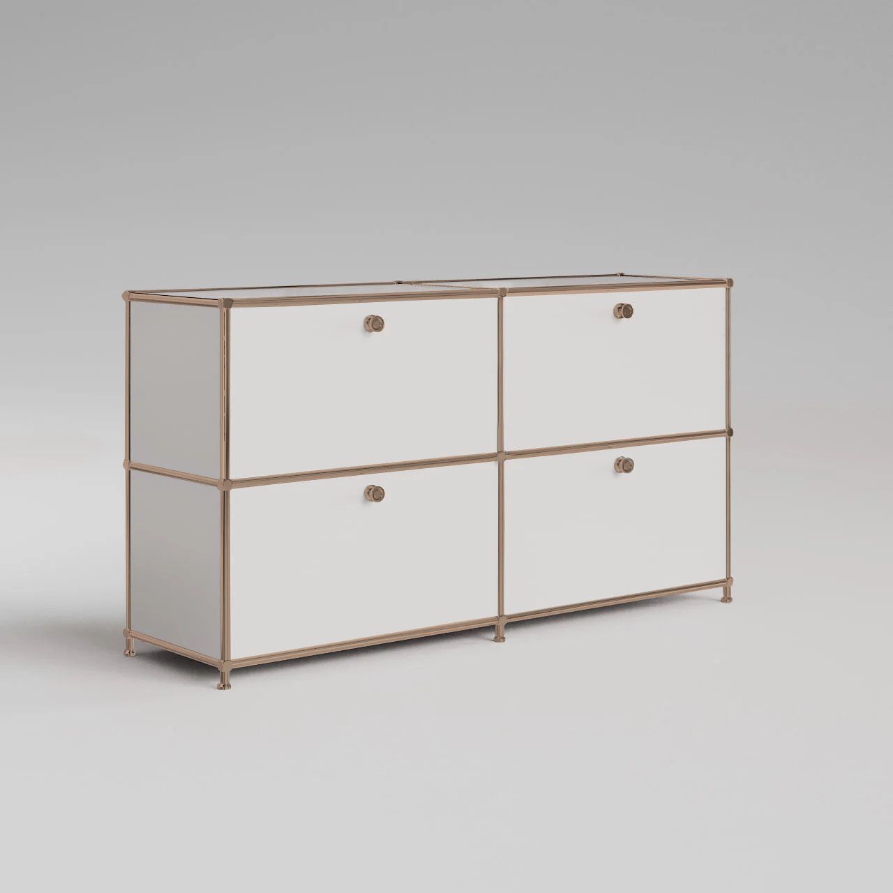 Sideboard in Weiss mit 4 Klappen - Roségold-Finish