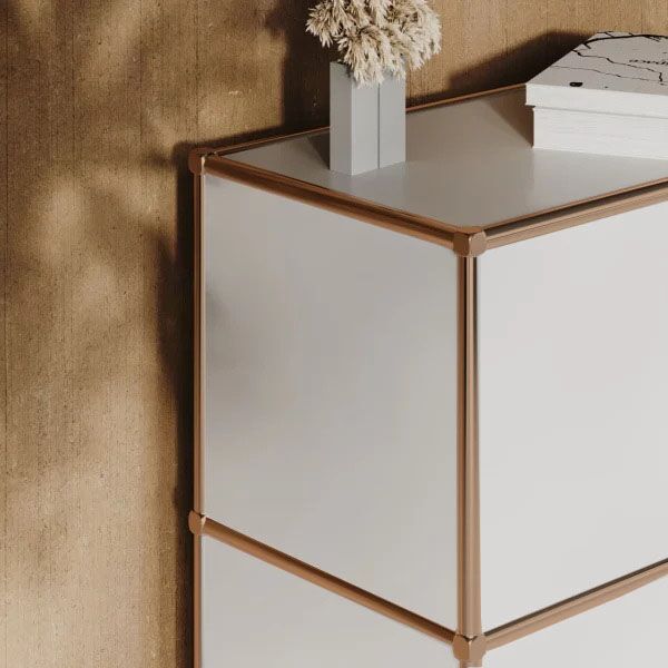 Sideboard in Weiss mit 4 Klappen - Roségold-Finish