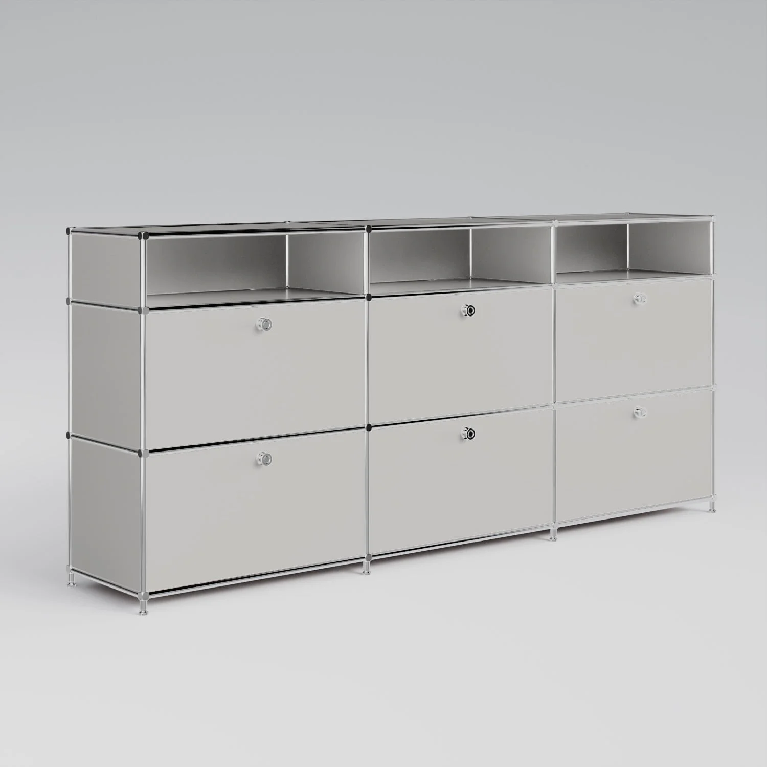 Commode gris clair avec 6 tiroirs